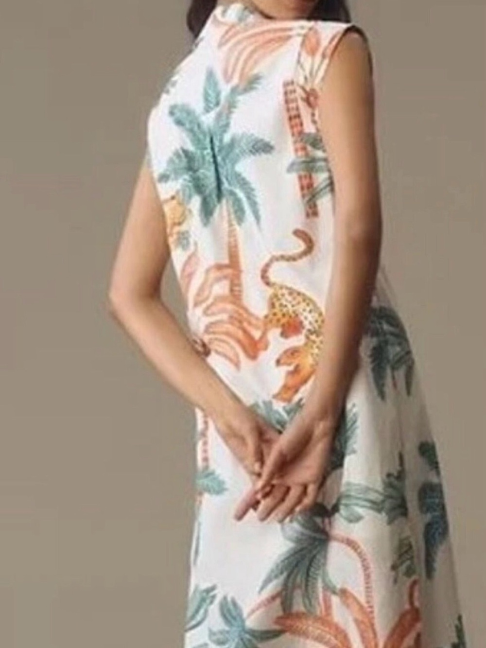 Maeve by Anthropologie Sleeveless White Tropical Print Maxi Dress